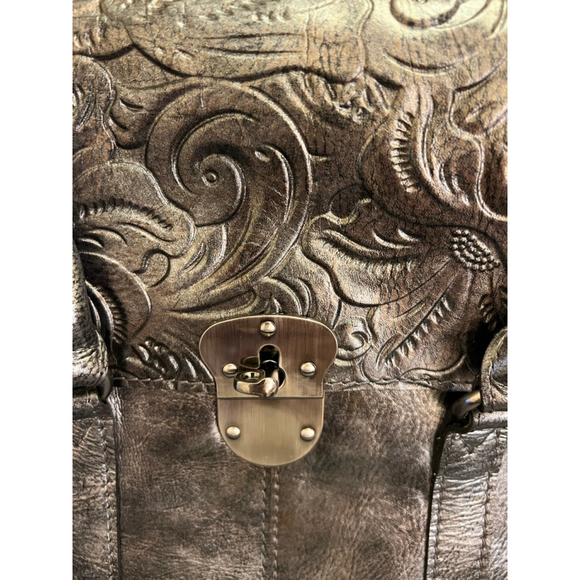 New Patricia Nash Pewter Embossed Leather Satchel - Picture 2 of 5